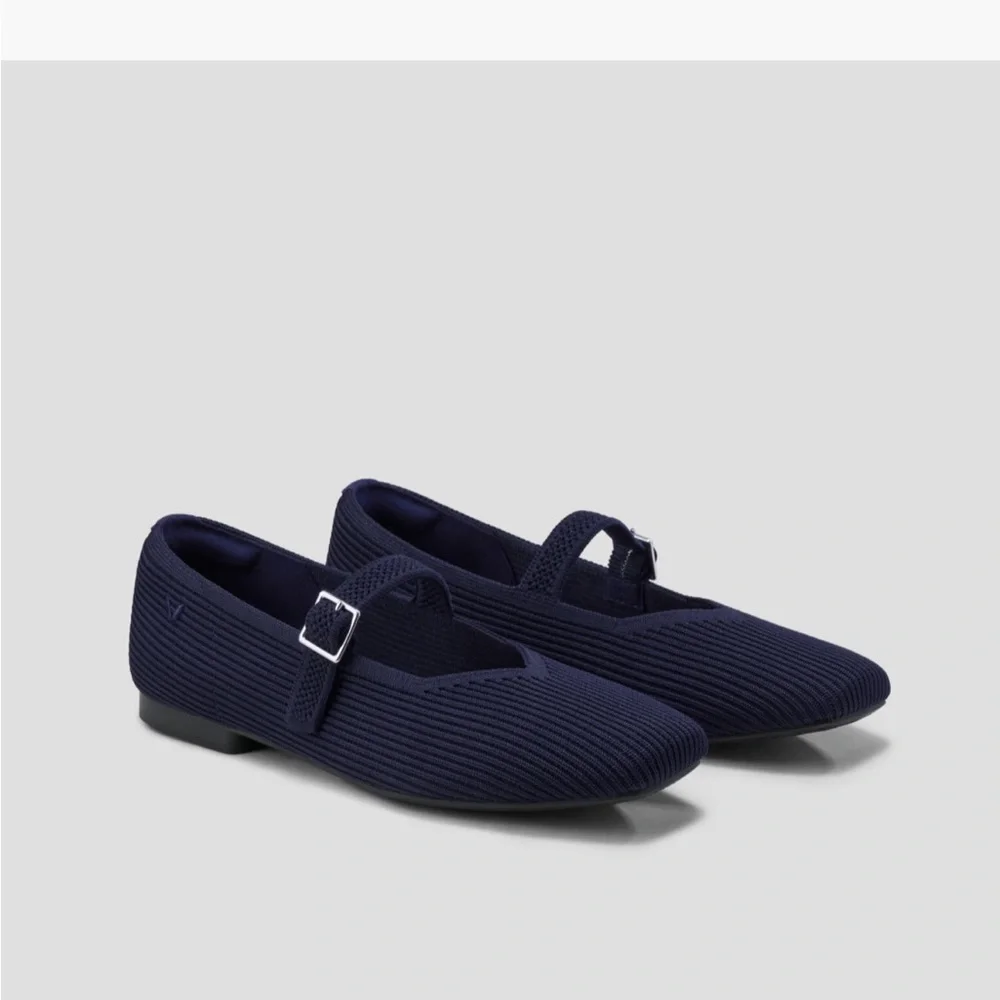 Vivaia Mary Jane Shoes Women Size 43 Navy Blue Knit Square toe adjustable strap - Picture 2 of 8